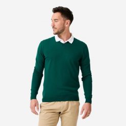Sweter do golfa męski MW100 dekolt w serek. Zielone buty sportowe męskie INESIS, z bawełny, bez zapięcia, na golfa. Za 69.99 zł.