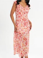 Sukienka midi w kwiaty - wielobarwny. Sukienki damskie Sinsay, l, bez wzorów, bez kołnierzyka, bez ramiączek, midi, z odkrytymi ramionami. Za 59.99 zł.