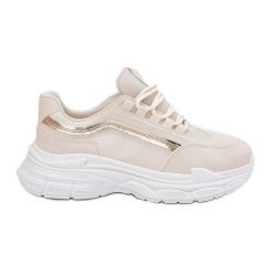 Sneakersy Buty Sportowe Damskie Na Grubej Podeszwie Beżowe beżowy. Brązowe obuwie sportowe damskie bez wzorów, ze skóry. Za 110.51 zł.