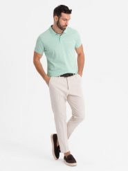 Koszulka polo z bawełnianej dzianiny pique miętowa V1 OM-POSS-0103 S. Zielone koszulki polo męskie Ombre, m, bez wzorów, z bawełny, bez ramiączek. Za 257.18 zł.