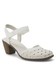 Rieker Sandały 40991-80 Biały. Białe klapki damskie Rieker, bez wzorów, ze skóry, bez obcasa, na słupku, bez zapięcia. Za 299.99 zł.