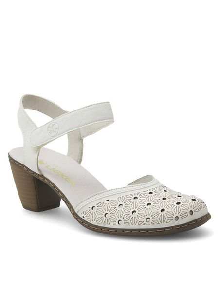 Rieker Sandały 40991-80 Biały. Białe klapki damskie Rieker, bez wzorów, bez obcasa, na słupku, bez zapięcia. Za 299.99 zł.