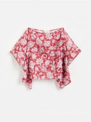 Wzorzysta bluzka - wielobarwny. Bluzki damskie Reserved, l, bez wzorów, z tkaniny, bez kołnierzyka, bez ramiączek. Za 139.99 zł.