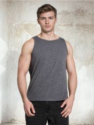 Melanżowy tank top z okrągłym dekoltem - szary. Szare t-shirty męskie Sinsay, l, bez wzorów, bez kołnierzyka. Za 12.99 zł.