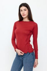 Kona - Cienka Koszula z Długim Rękawem (100% Wełny Merino). Czerwone koszule nocne damskie WOOLONA, m, bez wzorów, z dzianiny, długie. Za 288.00 zł.