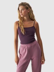 4F Crop-top slim gładki z modalem damski - fioletowy L. Fioletowe koszulki sportowe damskie 4f, l, bez wzorów, z dzianiny, bez kołnierzyka, bez ramiączek. W wyprzedaży za 29.99 zł.