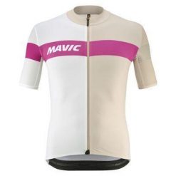 Dżersej z krótkim rękawem Mavic Ksyrium Pro. Białe koszulki sportowe męskie MAVIC, bez wzorów, z dżerseju, bez kołnierzyka, bez ramiączek, rowerowe. Za 574.00 zł.