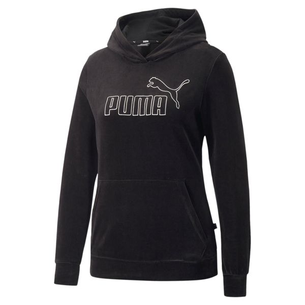 Bluza dresowa damska Puma ESS+ VELOUR. Czarne bluzy damskie Puma, s, bez wzorów, z dresówki, z kapturem. Za 125.47 zł.