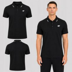 KOSZULKA MĘSKA POLO 4F SPORTOWA BAWEŁNIANA CZARNA TPTSM0772. Czarne koszulki polo męskie 4f, m, bez wzorów, z bawełny, bez kołnierzyka, bez ramiączek, na fitness i siłownię. Za 99.99 zł.