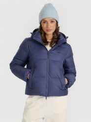 4F Kurtka puchowa z wypełnieniem naturalnym damska - granatowa XL. Niebieskie kurtki damskie 4f, na zimę, xl, bez wzorów, z puchu, bez kaptura. W wyprzedaży za 349.99 zł.