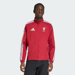Podstawowa bluza reprezentacyjna Liverpool FC. Czerwone bluzy męskie Adidas, l, bez wzorów, z materiału, bez kaptura. Za 529.00 zł.