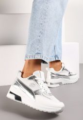 Białe Sznurowane Sneakersy z Ekoskóry z Siateczką i Ozdobnym Monogramem Vitalera. Białe obuwie sportowe damskie Renee, z aplikacjami. Za 109.99 zł.