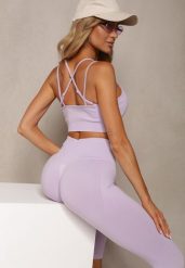 Fioletowy Elastyczny Komplet Fitness Usztywniany Biustonosz i Legginsy z Gumką Orbinra. Fioletowe legginsy damskie Renee, m, bez wzorów, na fitness i siłownię. Za 59.99 zł.