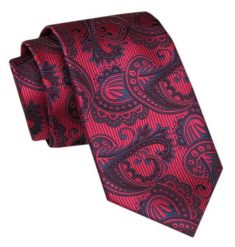 Modny Krawat Męski - Alties - Czerwony w Duży Wzór Paisley. Czerwone krawaty i muchy Alties, bez wzorów, z tkaniny, eleganckie. Za 49.00 zł.