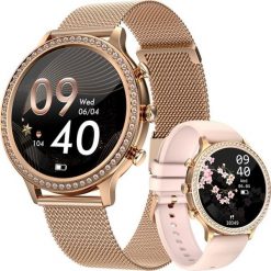 Smartwatch Damski Veltori VT310-1 Złota Bransoleta + Różowy Pasek Silikonowy. Czerwone paski damskie Giewont, bez wzorów. Za 168.65 zł.