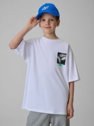 4F T-shirt loose z nadrukiem chłopięcy - biały 146/152 (10-12 lat). Białe t-shirty dla chłopców 4f, bez wzorów, z bawełny, bez ramiączek. Za 59.99 zł.