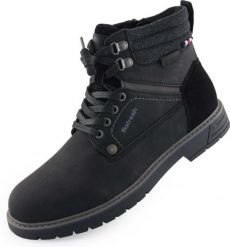 Buty męskie odświeżane, czarne botki z zamkiem bocznym. Czarne botki męskie Refresh, z aplikacjami, z gumy, bez zapięcia. Za 348.99 zł.