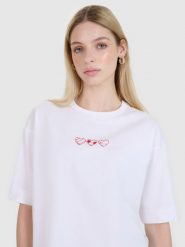 4F T-shirt oversize z nadrukiem damski - biały XL. Białe koszulki sportowe damskie 4f, xl, bez wzorów, z bawełny, klasyczne, bez kołnierzyka. W wyprzedaży za 39.99 zł.