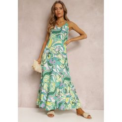 Zielona Sukienka Pyrhochis. Zielone sukienki damskie Renee, na imprezę, l, bez wzorów, z wiskozy, bez kołnierzyka, bez ramiączek, maxi. Za 39.99 zł.