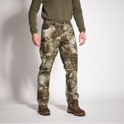 Spodnie myśliwskie Solognac 100 Warm treemetic. Brązowe spodnie sportowe męskie SOLOGNAC, l, bez wzorów, z materiału, outdoorowe. Za 199.99 zł.