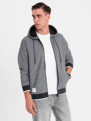 Męska bluza dresowa z kapturem o delikatnej strukturze – czarna V1 - Rozmiar: XL. Czarne bluzy męskie Ombre Clothing, m, bez wzorów, z bawełny, z kapturem. Za 219.99 zł.