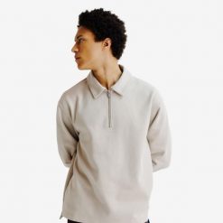 Sweter polo relaks męski Heritage. Szare swetry przez głowę męskie Decathlon, m, bez wzorów, z bawełny, bez kołnierzyka. Za 159.99 zł.