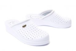 SANITAL FLEX 707/I white, klapki profilaktyczne damskie. Białe klapki damskie Sanital-Flex, bez wzorów, ze skóry, bez obcasa. Za 119.90 zł.