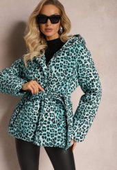 Jasnozielona Kurtka w Panterkę z Pikowaniem i Wiązanym Paskiem Amivea. Zielone kurtki damskie Renee, l, z aplikacjami, bez kaptura. Za 289.99 zł.