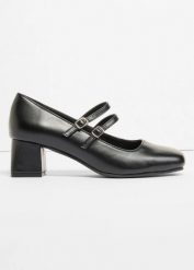 Czółenka z paskiem. Czarne czółenka damskie bonprix, bez wzorów, eleganckie, bez obcasa, bez zapięcia. Za 119.99 zł.