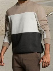 Bluza crewneck color-block - brązowy. Brązowe bluzy męskie Sinsay, l, bez wzorów, bez kaptura. Za 49.99 zł.