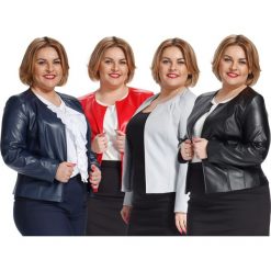 Elegancki taliowany żakiet z ekoskóry chanelka PLUS SIZE NOWOŚĆ WIOSNA 2017. Żakiety damskie marki Moda Size Plus Iwanek. Za 129.00 zł.