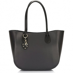 Skórzany shopper bag w kolorze czarnym - 41 x 50 x 12 cm. Czarne torebki shopper damskie Black Bags, w paski, ze skóry. W wyprzedaży za 346.95 zł.