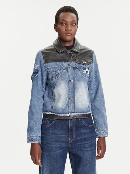 Desigual Kurtka jeansowa Contrast Mickey 25WWED16 Niebieski Regular Fit. Niebieskie kurtki damskie Desigual, xl, bez wzorów, z jeansu, bez kaptura. Za 509.99 zł.