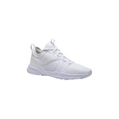 Buty fitness kardio damskie 120 białe. Białe obuwie sportowe damskie DOMYOS, bez wzorów, z gumy, na fitness i siłownię. Za 99.99 zł.