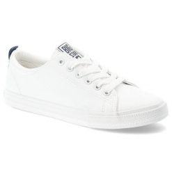 Trampki unisex Big Star, na płaskiej podeszwie niskie z okrągłym noskiem i sznurowane, biało-niebieskie, SS274604. Białe półbuty damskie Big Star, na lato, bez wzorów, z gumy, retro, z okrągłym noskiem, bez obcasa, na płaskiej podeszwie, bez zapięcia. Za 127.99 zł.
