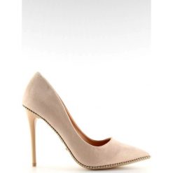 Brązowe Eleganckie szpilki damskie beżowe NF-23P Beige. Brązowe czółenka damskie ButyModne, bez wzorów, z materiału, bez obcasa, bez zapięcia. W wyprzedaży za 109.00 zł.