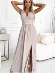 Sukienka Model Susan 490-2 Beige - Numoco. Brązowe sukienki damskie NUMOCO, l, bez wzorów, z elastanu, wizytowe, bez kołnierzyka, plus size, bez ramiączek, maxi. Za 468.08 zł.