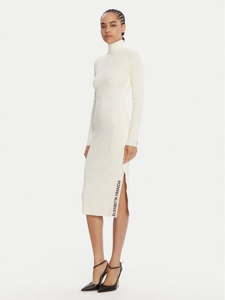 Elisabetta Franchi Sukienka dzianinowa AM-03S-56E2-V390 Écru Slim Fit. Sukienki damskie Elisabetta Franchi, s, bez wzorów, z dzianiny, bez kołnierzyka, bez ramiączek. Za 1,599.00 zł.