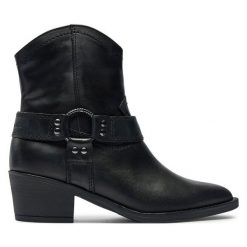 Kowbojki Tamaris. Czarne botki damskie Tamaris, bez obcasa, na słupku, bez zapięcia. Za 319.99 zł.