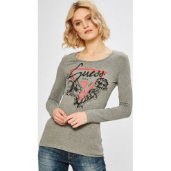 Guess Jeans - Bluzka. Szare bluzki damskie Guess Jeans, z aplikacjami, z bawełny, casualowe, z okrągłym kołnierzem. Za 169.90 zł.