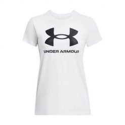 Koszulka sportowa damska Under Armour Sportstyle Logo. Białe koszulki sportowe damskie Under Armour, m, bez wzorów, bez kołnierzyka, bez ramiączek. Za 199.00 zł.