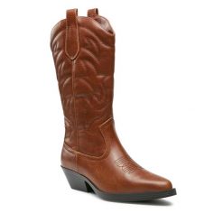 Kowbojki ONLY Shoes. Brązowe botki damskie ONLY Shoes, bez obcasa, na słupku. Za 349.99 zł.