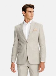 PAKO LORENTE - Beżowa marynarka garniturowa w prążek. Brązowe marynarki męskie Pako Lorente, bez wzorów, z poliesteru, młodzieżowe. Za 1,999.99 zł.