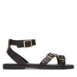 Sandały DeeZee. Czarne sandały damskie DeeZee, bez wzorów, bez obcasa, na słupku, bez zapięcia. Za 149.99 zł.