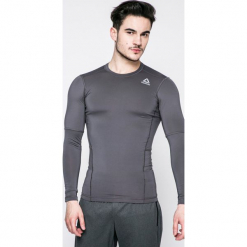 Reebok - Longsleeve. Szare bluzki z długim rękawem męskie Reebok, z dzianiny, z okrągłym kołnierzem. W wyprzedaży za 89.90 zł.