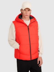 4F Bezrękawnik puchowy z wypełnieniem syntetycznym męski - czerwony L. Czerwone kurtki sportowe męskie 4f, l, bez wzorów, z gumy. Za 249.99 zł.