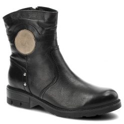 Botki damskie Karino, ocieplane i zapinane na suwak, czarne, 0913-003-M. Czarne kozaki damskie Karino, ze skóry, bez obcasa, na obcasie. Za 369.00 zł.