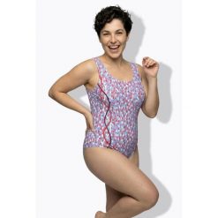 Damski Strój kąpielowy kropki lamówka bez miękkich miseczek okrągły dekolt. Niebieskie kostiumy jednoczęściowe damskie Ulla Popken, plus size, bez wzorów, z elastanu, sportowe, plus size, do pływania. W wyprzedaży za 159.99 zł.