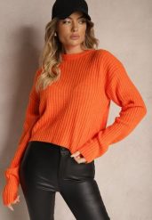 Pomarańczowy Prążkowany Sweter o Klasycznym Pudełkowym Fasonie Omeita. Brązowe swetry damskie Renee, m, bez wzorów, z jeansu, casualowe, bez kołnierzyka, bez ramiączek, długie, bez kaptura. Za 99.99 zł.