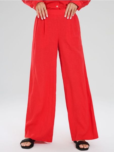 Spodnie wide leg z lnem - czerwony. Czerwone spodnie materiałowe damskie Sinsay, l, bez wzorów. Za 49.99 zł.